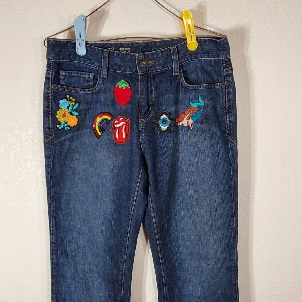 Eddie Bauer Womens 8L Flare Jeans 32x32 Repurposed Custom Patchwork Y2K 2009 - Picture 11 of 11